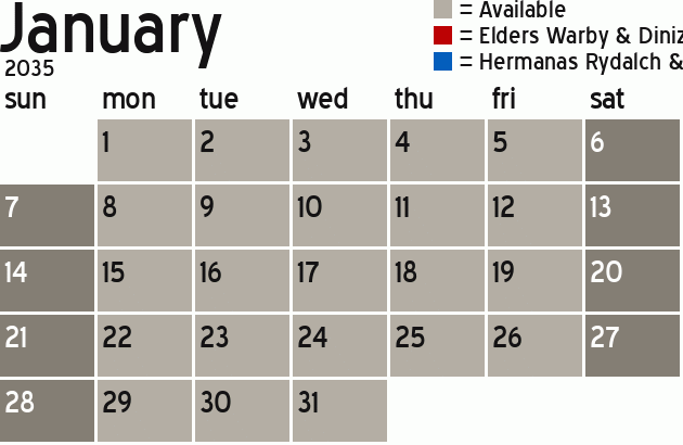 Missionary Dinner Calendar