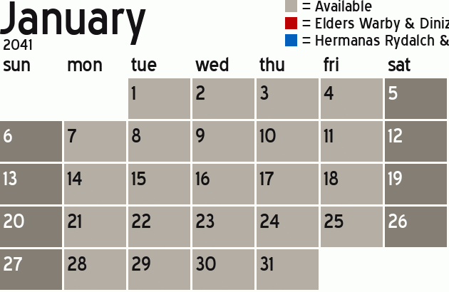 Missionary Dinner Calendar