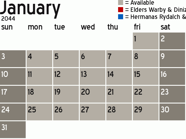 Missionary Dinner Calendar