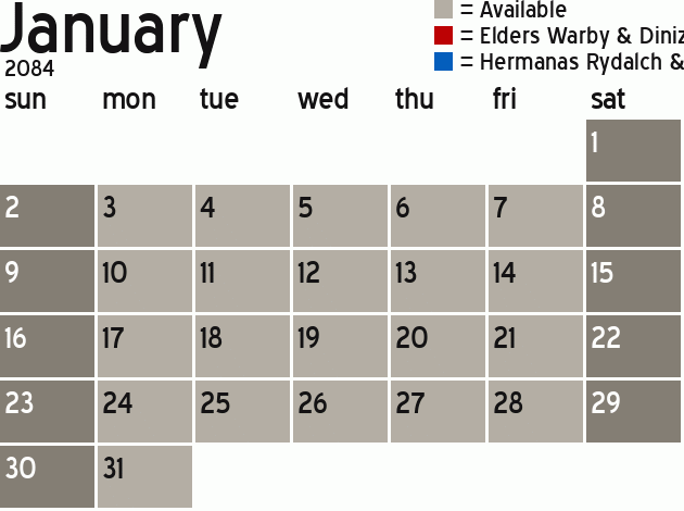 Missionary Dinner Calendar