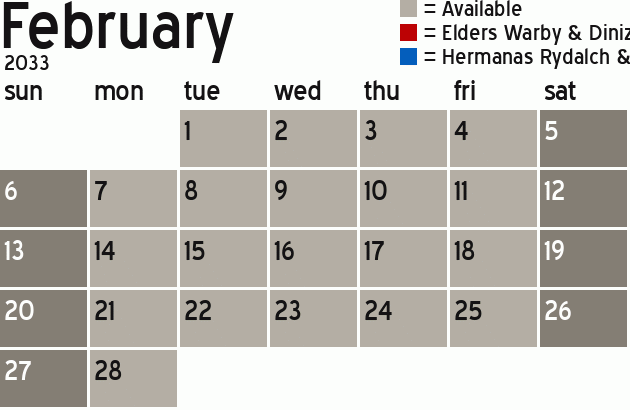Missionary Dinner Calendar