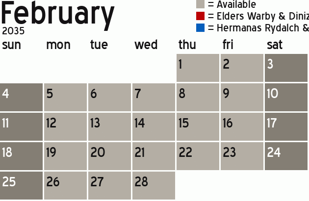 Missionary Dinner Calendar