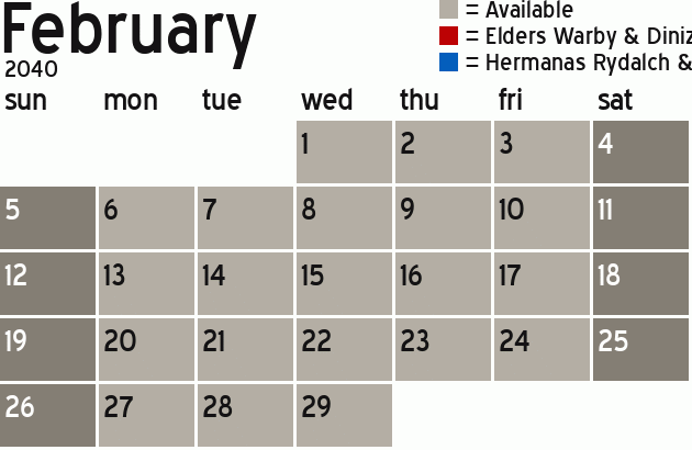 Missionary Dinner Calendar