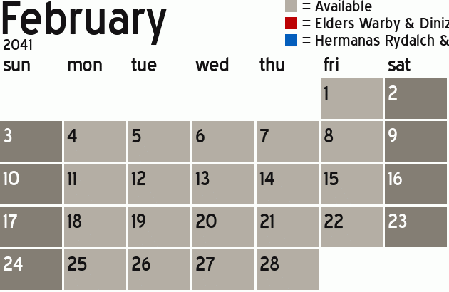 Missionary Dinner Calendar
