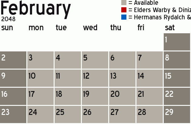 Missionary Dinner Calendar