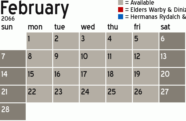 Missionary Dinner Calendar