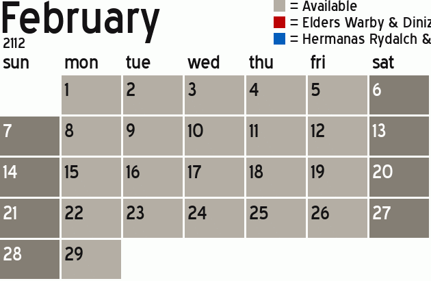 Missionary Dinner Calendar
