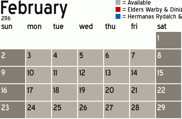 Missionary Dinner Calendar