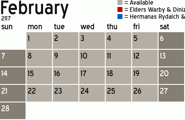 Missionary Dinner Calendar