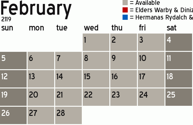 Missionary Dinner Calendar