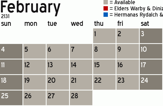 Missionary Dinner Calendar