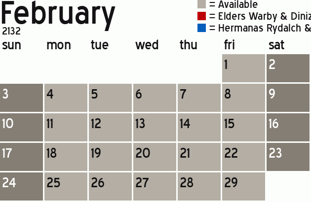 Missionary Dinner Calendar