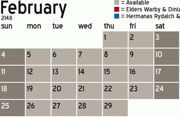 Missionary Dinner Calendar