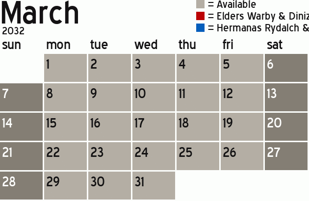 Missionary Dinner Calendar