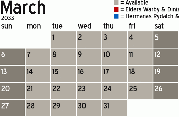 Missionary Dinner Calendar