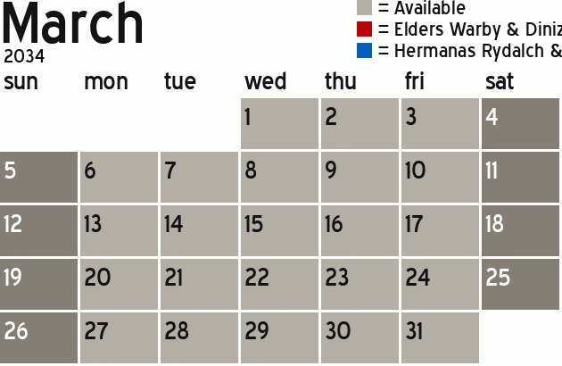 Missionary Dinner Calendar