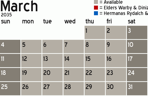 Missionary Dinner Calendar