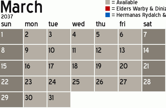 Missionary Dinner Calendar