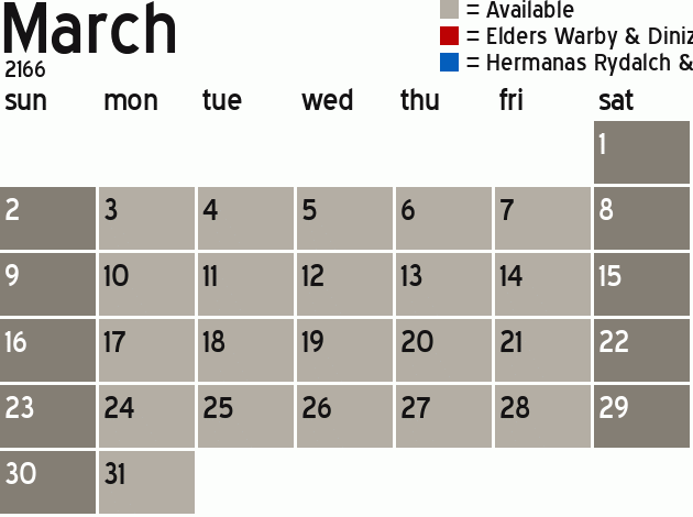 Missionary Dinner Calendar