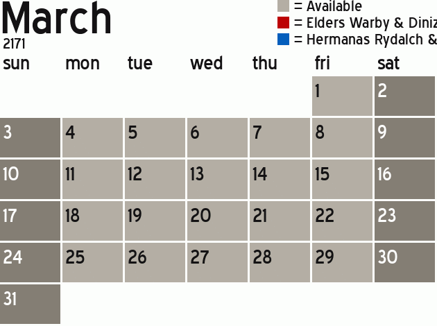 Missionary Dinner Calendar