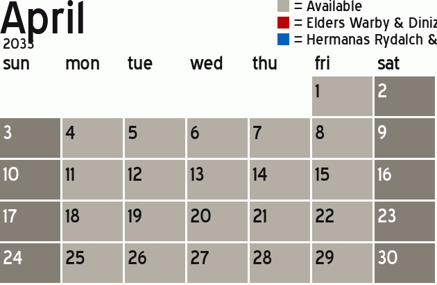 Missionary Dinner Calendar