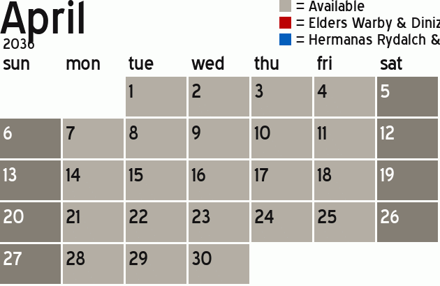 Missionary Dinner Calendar