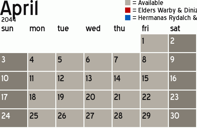 Missionary Dinner Calendar