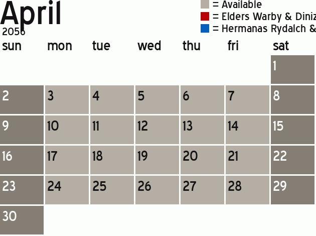 Missionary Dinner Calendar