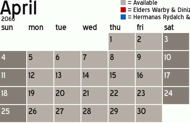 Missionary Dinner Calendar
