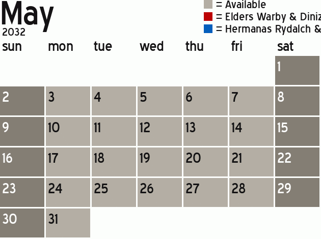 Missionary Dinner Calendar