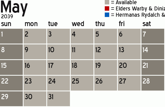 Missionary Dinner Calendar