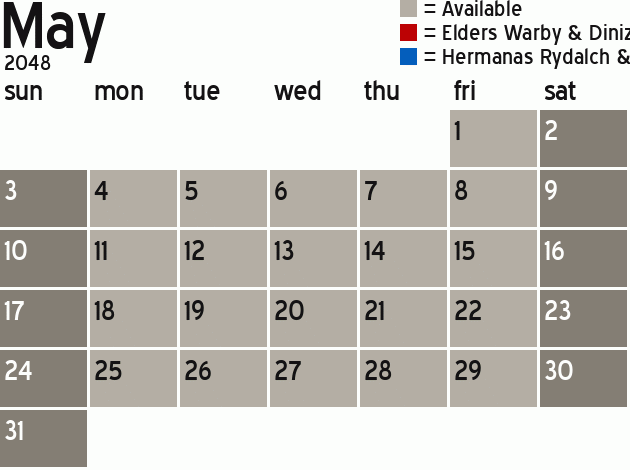 Missionary Dinner Calendar