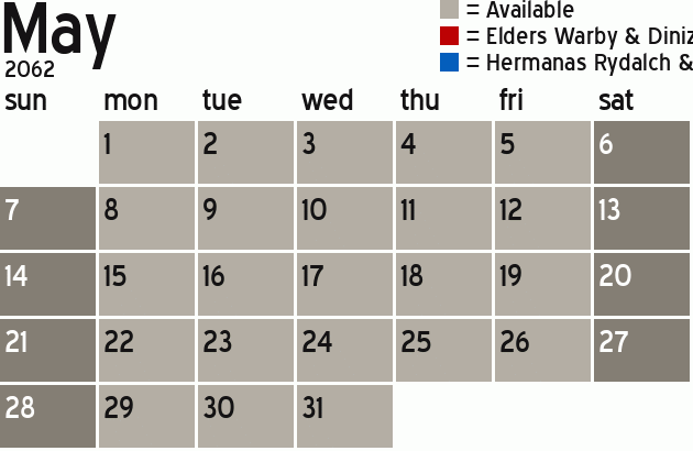 Missionary Dinner Calendar