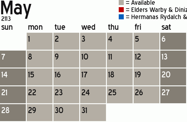Missionary Dinner Calendar