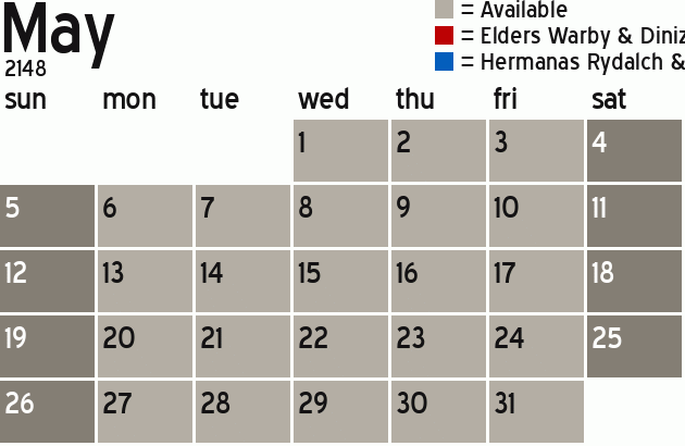 Missionary Dinner Calendar