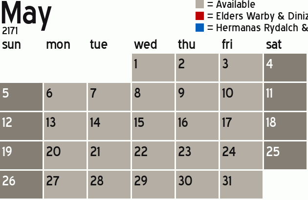 Missionary Dinner Calendar