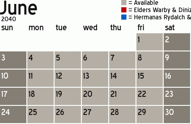 Missionary Dinner Calendar