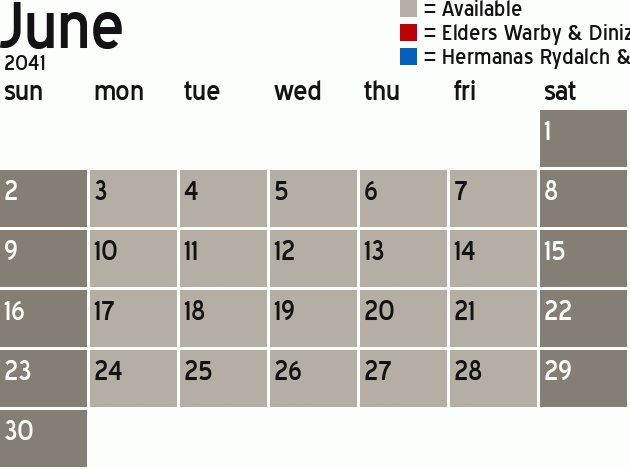Missionary Dinner Calendar