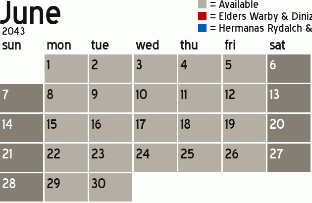 Missionary Dinner Calendar