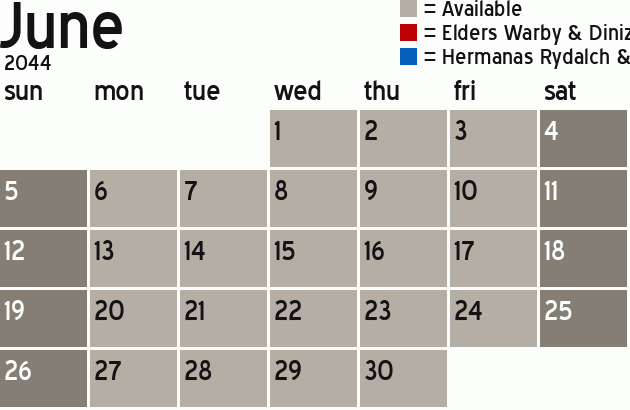 Missionary Dinner Calendar