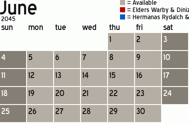 Missionary Dinner Calendar