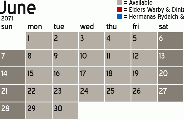 Missionary Dinner Calendar