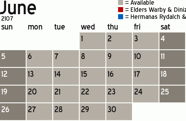 Missionary Dinner Calendar