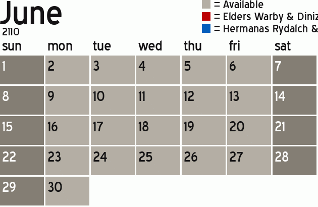 Missionary Dinner Calendar