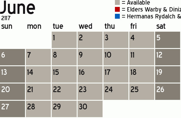 Missionary Dinner Calendar