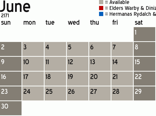 Missionary Dinner Calendar