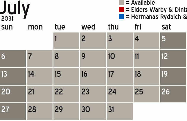 Missionary Dinner Calendar