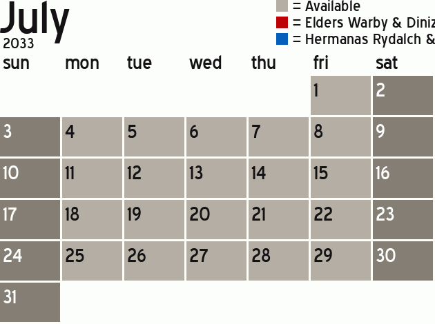 Missionary Dinner Calendar