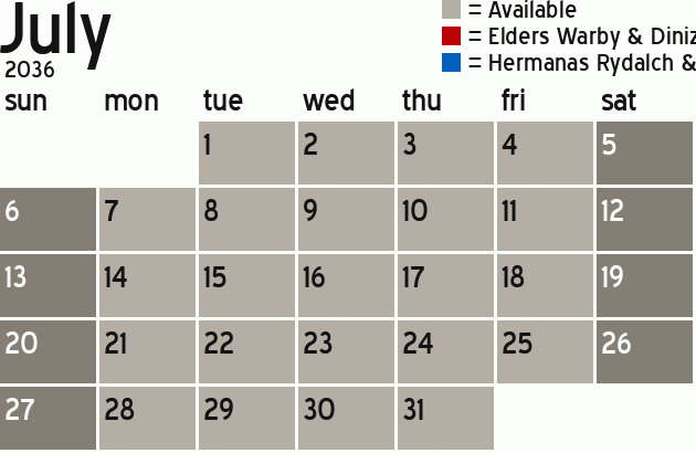 Missionary Dinner Calendar