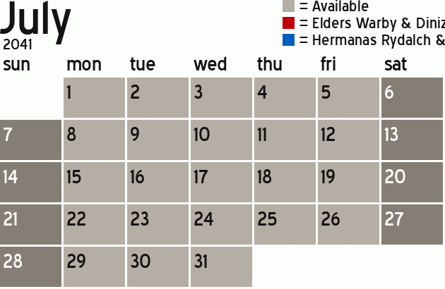Missionary Dinner Calendar